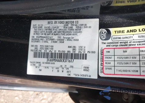 2012 Ford Fusion Se z USA, uszkodzony, nr VIN 3FAHP0HA0CR371617